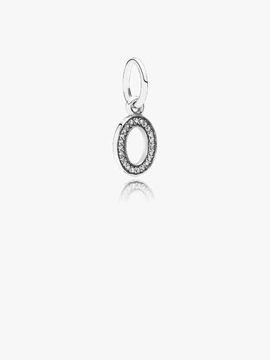 Letter O silver dangle with cubic zirconia