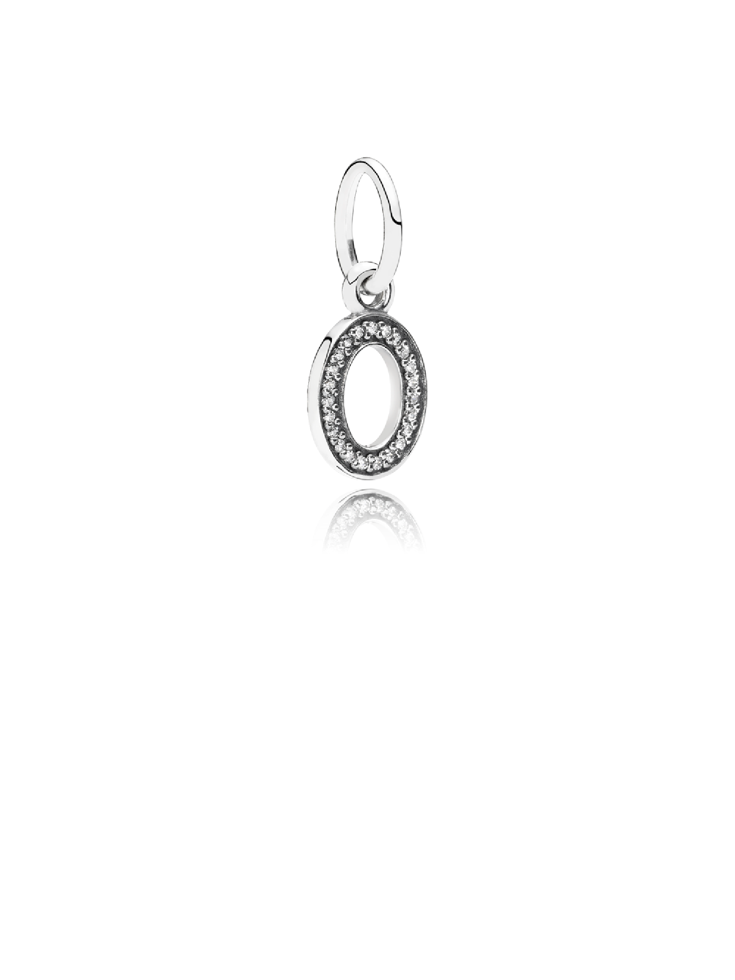 Letter O silver dangle with cubic zirconia