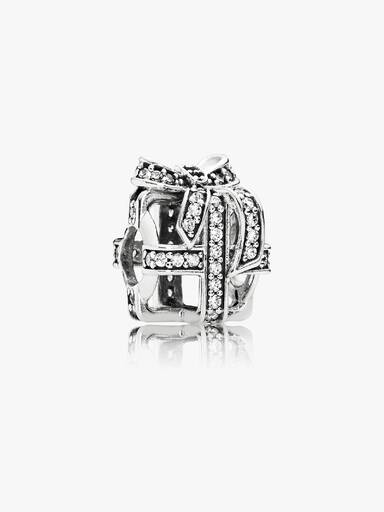 Openwork gift silver charm with clear cubic zirconia