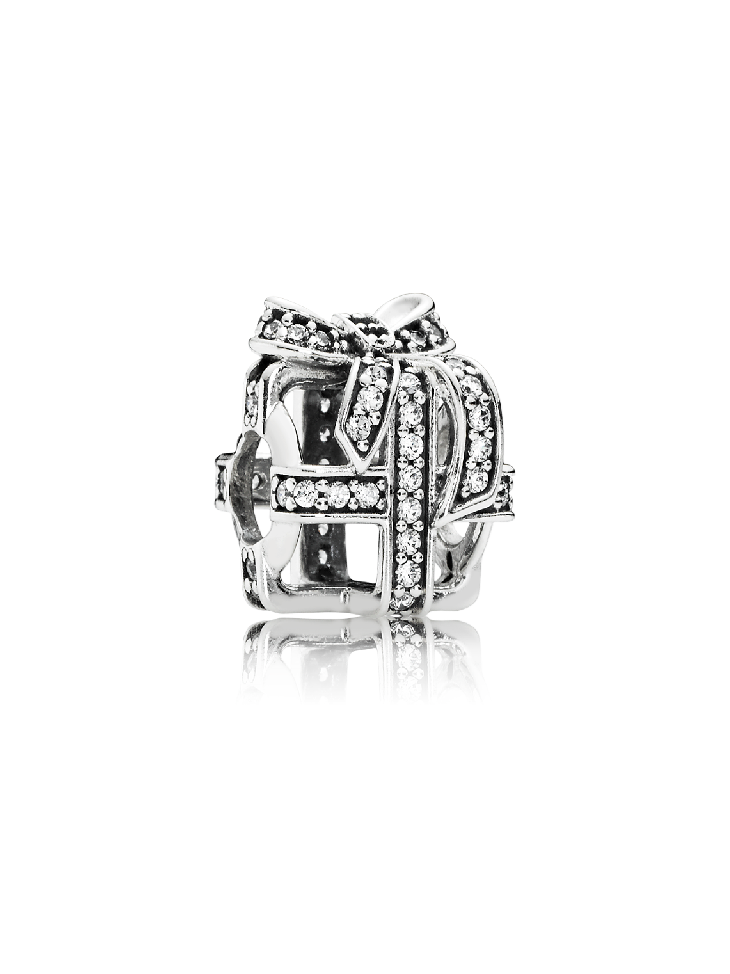 Openwork gift silver charm with clear cubic zirconia