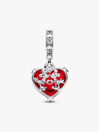Charm Pendente de Cristal Murano Vermelho Beijo do Mickey e da Minnie