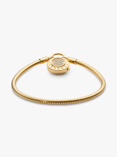 PANDORA Shine snake chain bracelet and PANDORA logo padlock clasp with clear cubic zirconia