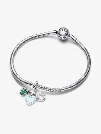 Charm Pendente Triplo Coração Trevo e Ferradura