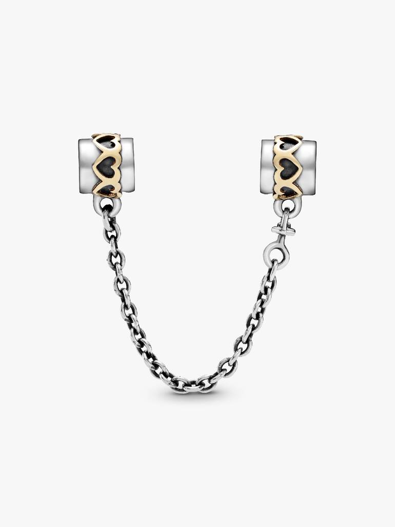 Hearts silver safety chain with 14k