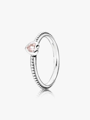 Heart silver ring with rose pink synthetic sapphire