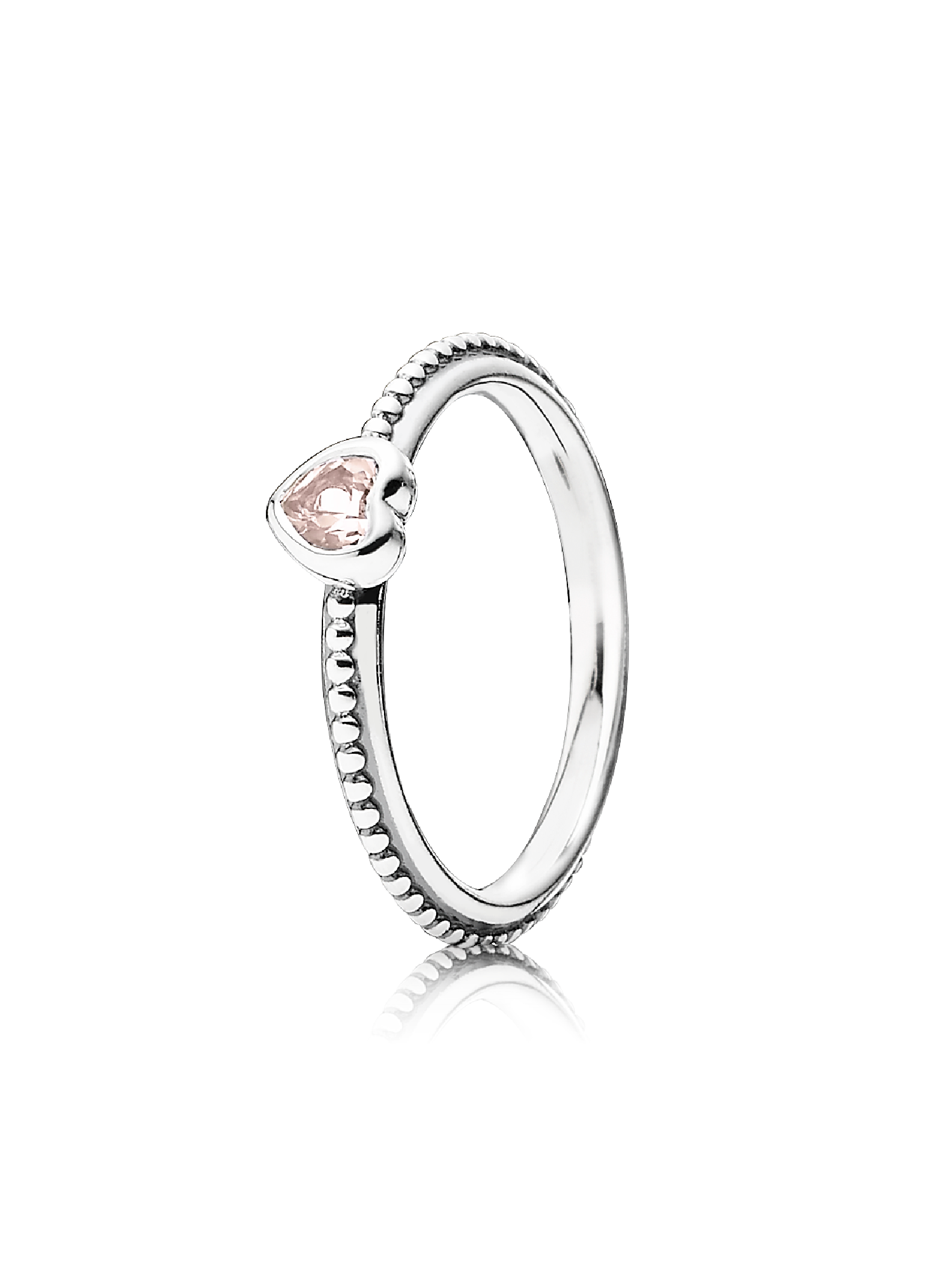 Heart silver ring with rose pink synthetic sapphire
