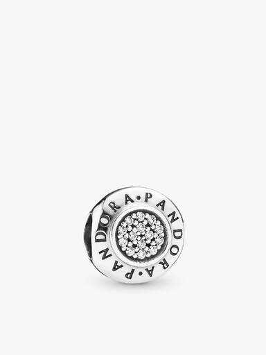 PANDORA logo silver charm with cubic zirconia