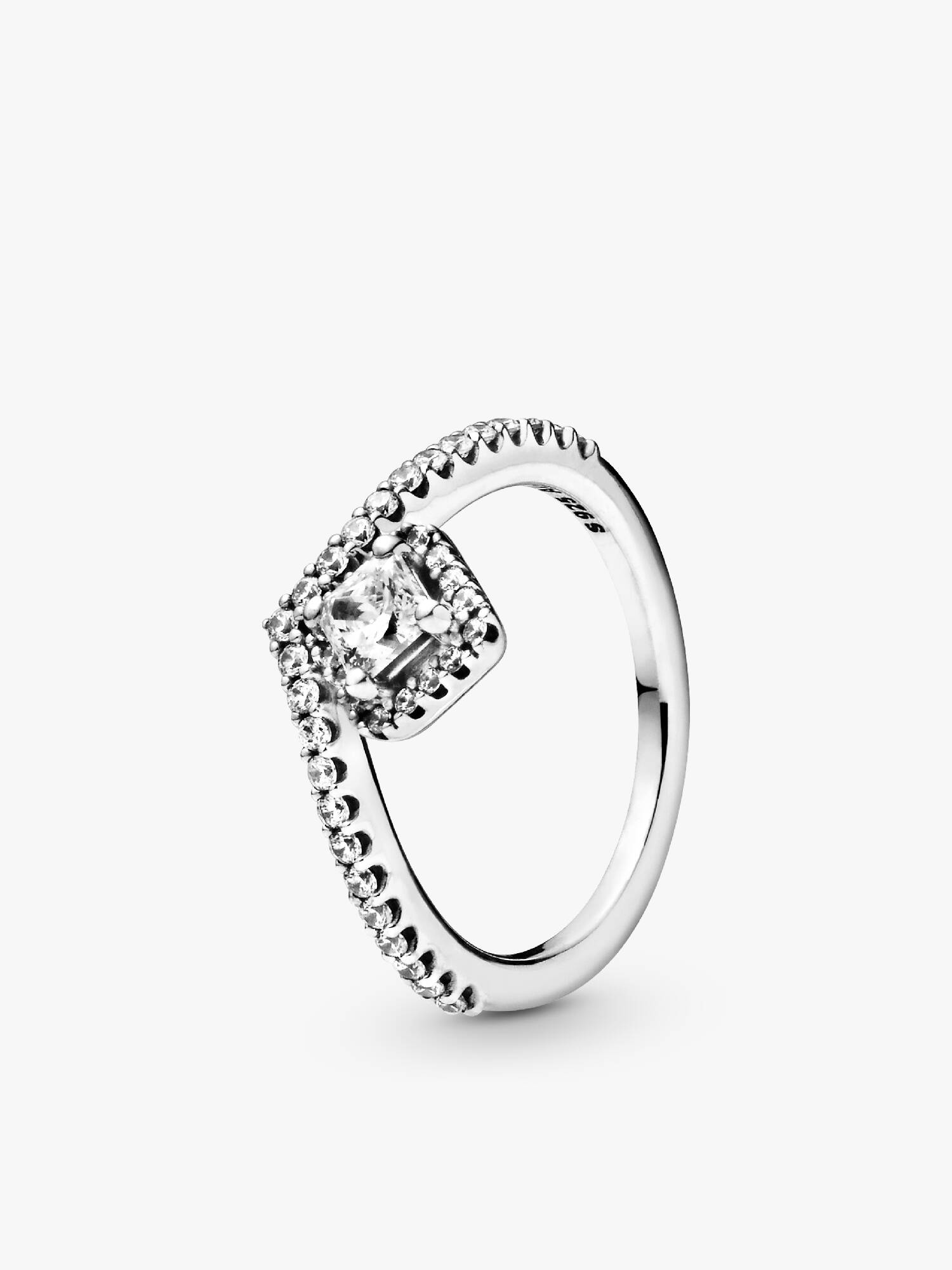 Wishbone sterling silver ring with clear cubic zirconia
