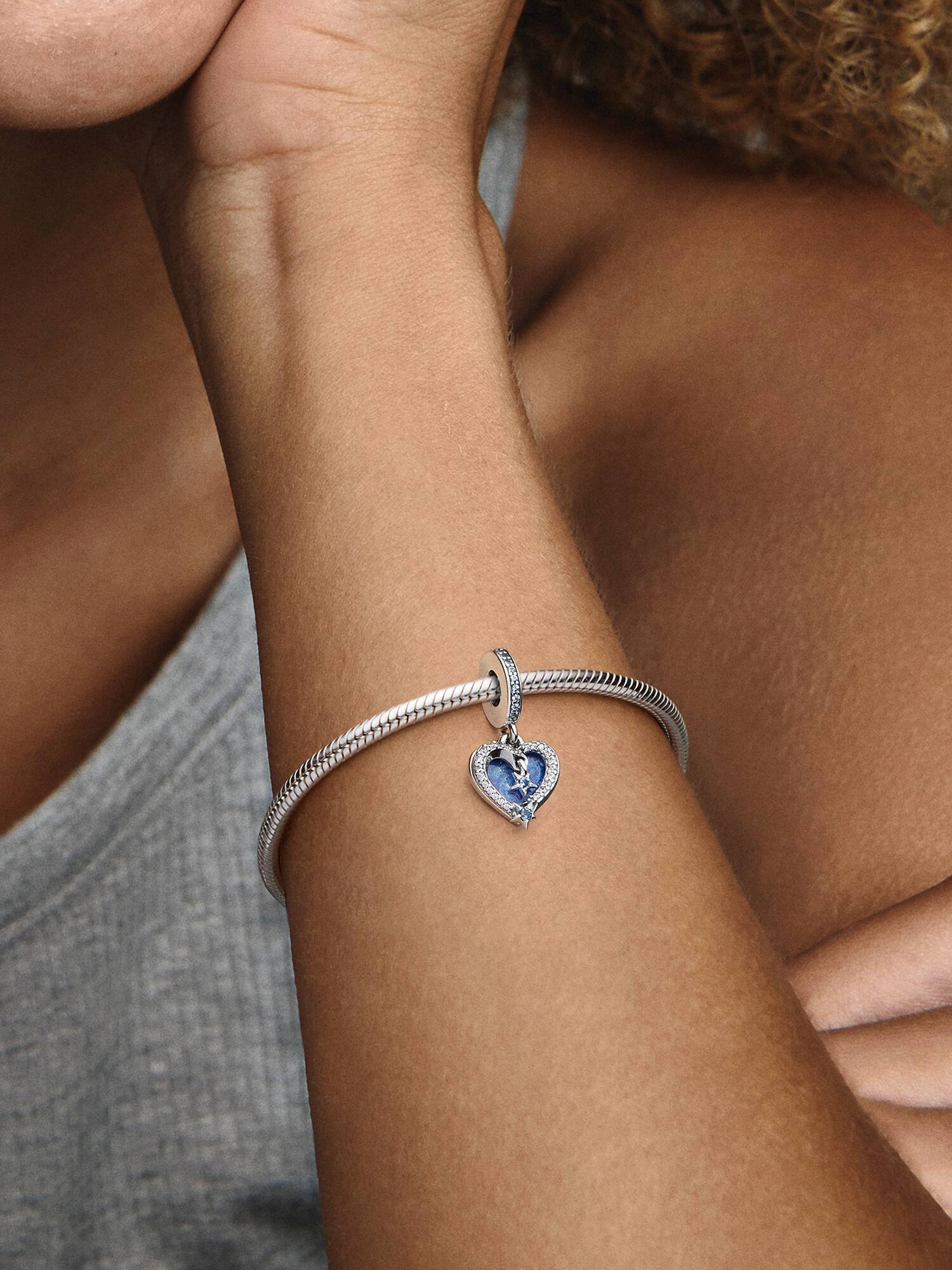 Charm pendente duplo com coração celestial Estrela Cadente