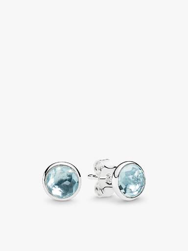 March birthstone silver stud earrings with aqua blue crystal