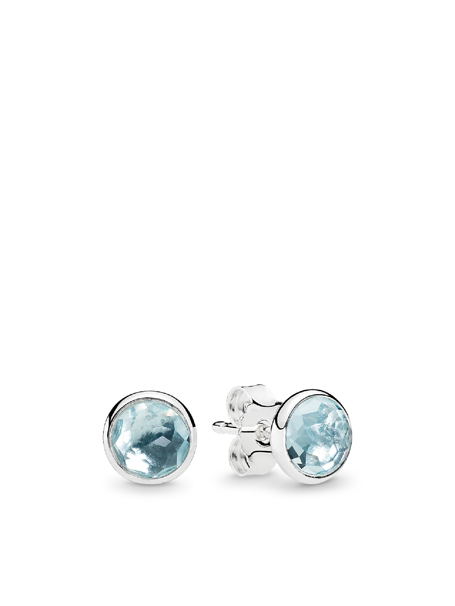 March birthstone silver stud earrings with aqua blue crystal