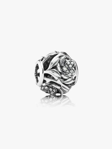 Openwork floral silver charm with pave-set cubic zirconia