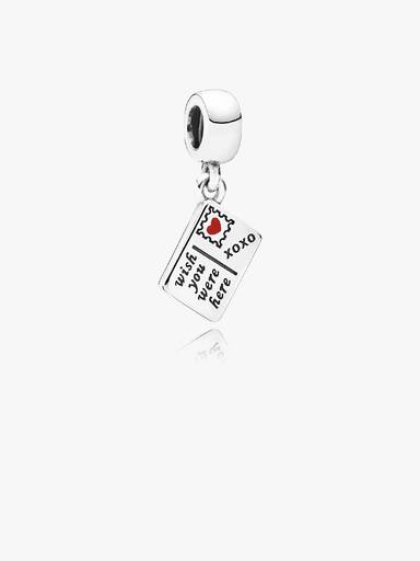 Postcard silver dangle with red and blue enamel