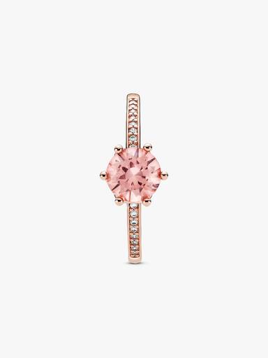 Anel Solitário Coroa Brilhante Rosa