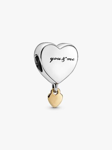 You & me heart silver charm with 14k