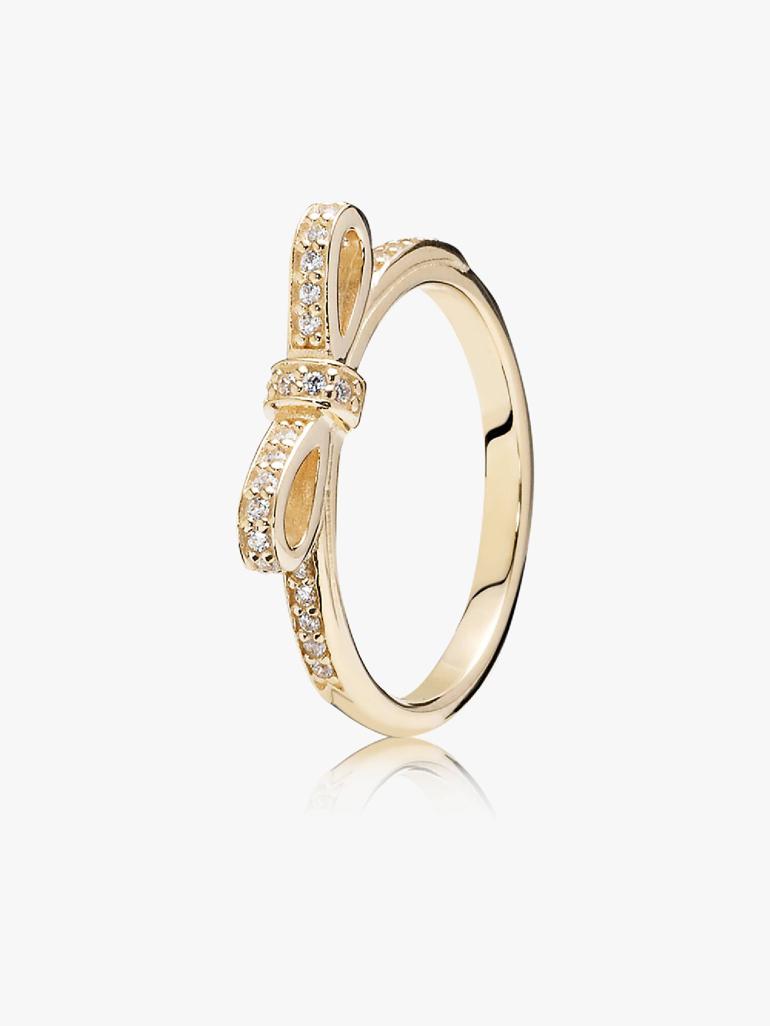 Anel Brilhante Laço, Zircônia Cúbica Transparente e ouro 14k