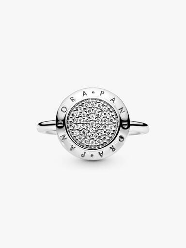 PANDORA logo silver ring with cubic zirconia
