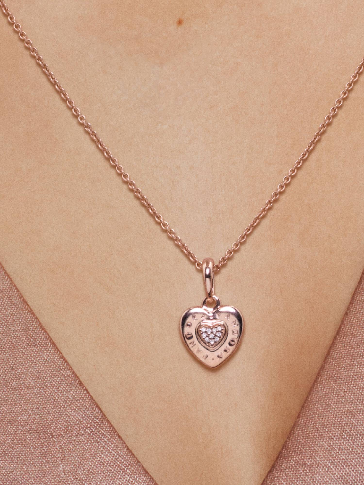 PANDORA Rose logo heart pendant with clear cubic zirconia
