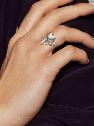 Heart trinity silver ring
