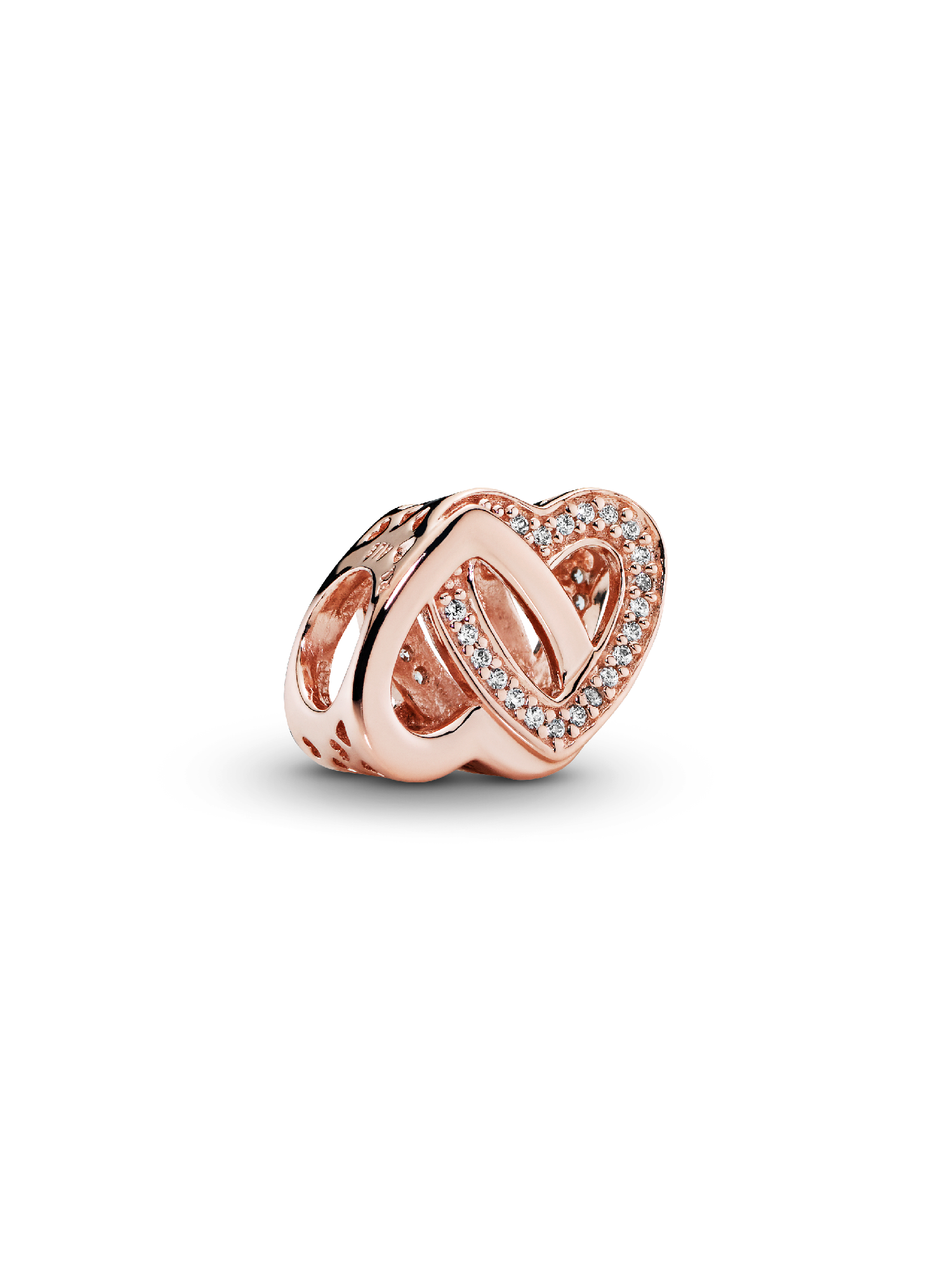 14k Rose gold-plated interlocked hearts charm with clear cubic zirconia