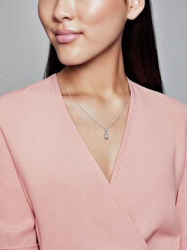 Ice cube silver pendant with clear cubic zirconia