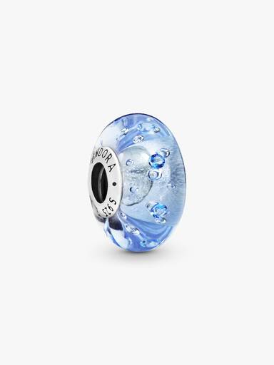 Silver charm with blue and transparent Murano glass and blue cubic zirconia