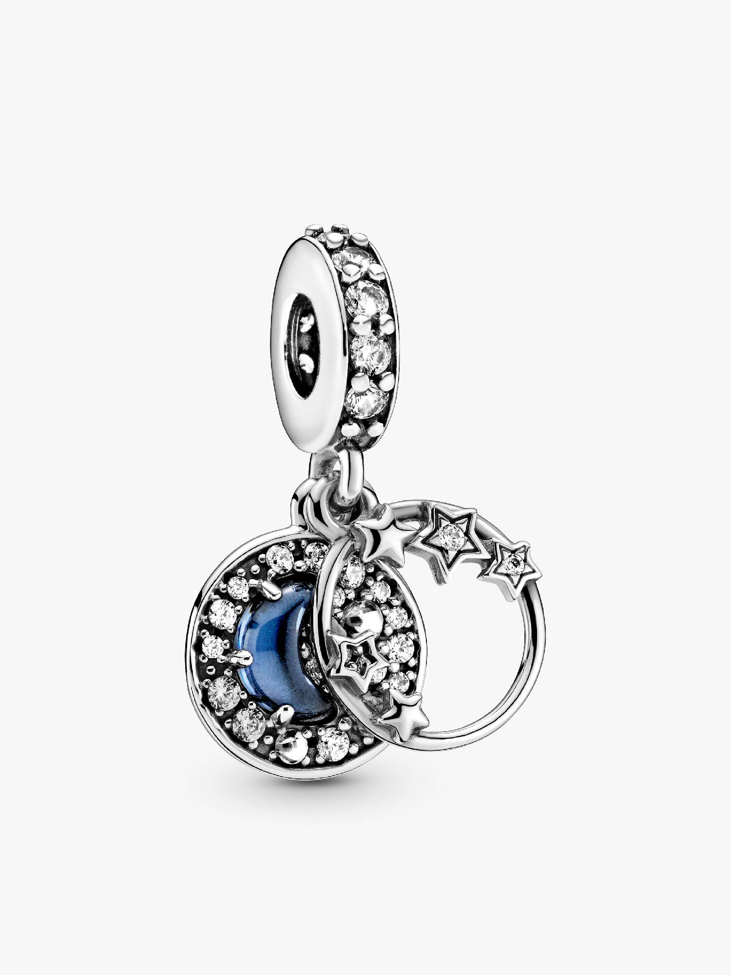 Charm Pendente Lua Creciente En Cielo Nocturno Azul Y Estrelas