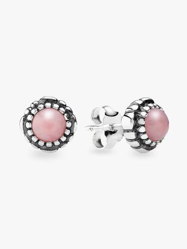 Silver stud earring, birthstone-October, pink opal