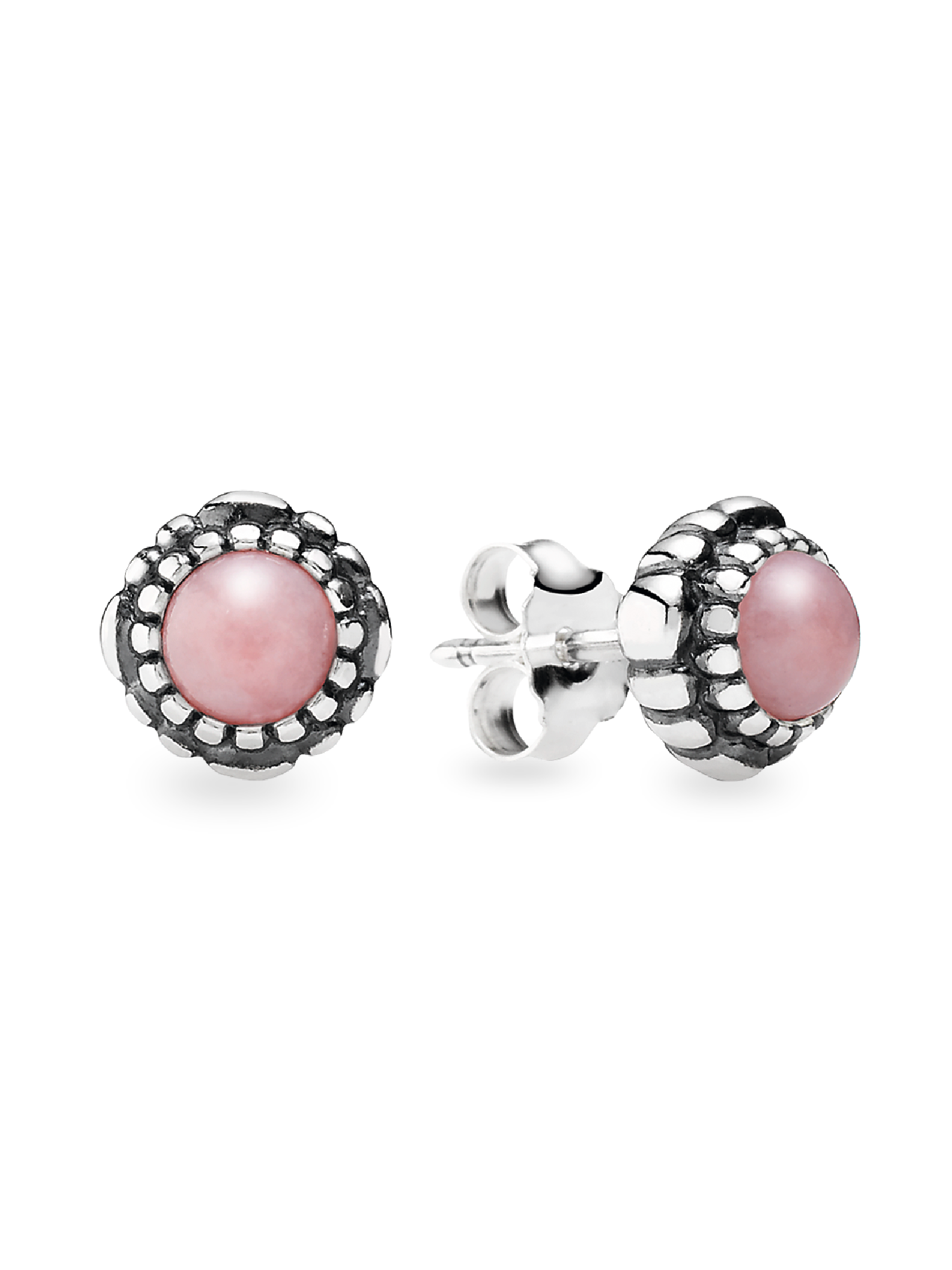 Silver stud earring, birthstone-October, pink opal