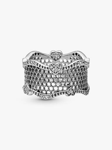 Lace silver ring with clear cubic zirconia