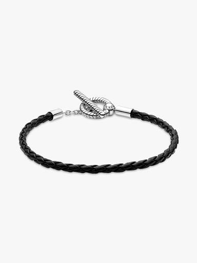 Sterling silver toggle bracelet with black leather