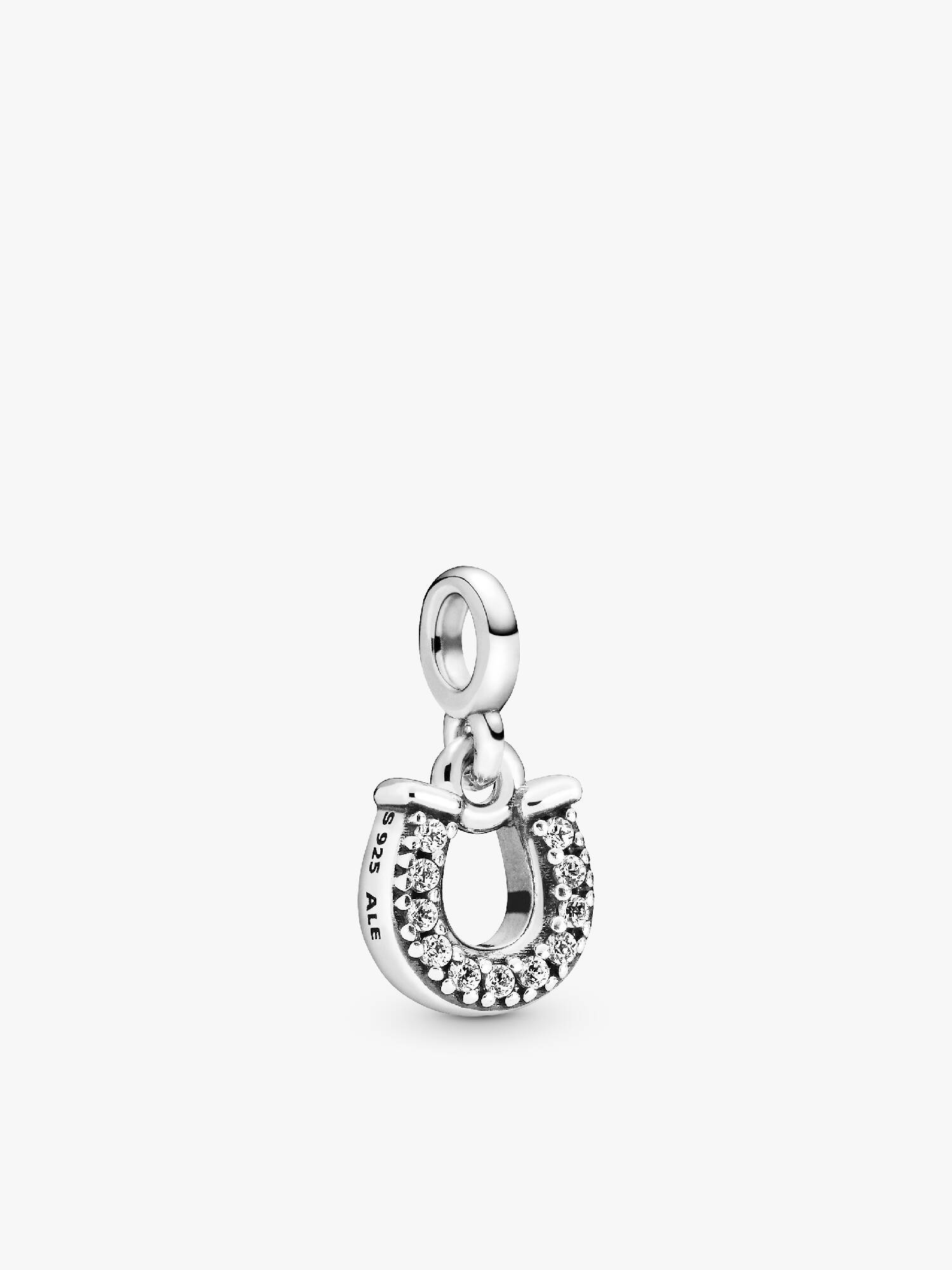 Horseshoe sterling silver mini dangle with clear cubic zirconia