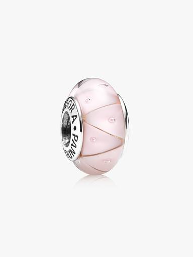Abstract silver charm with pink murano glass