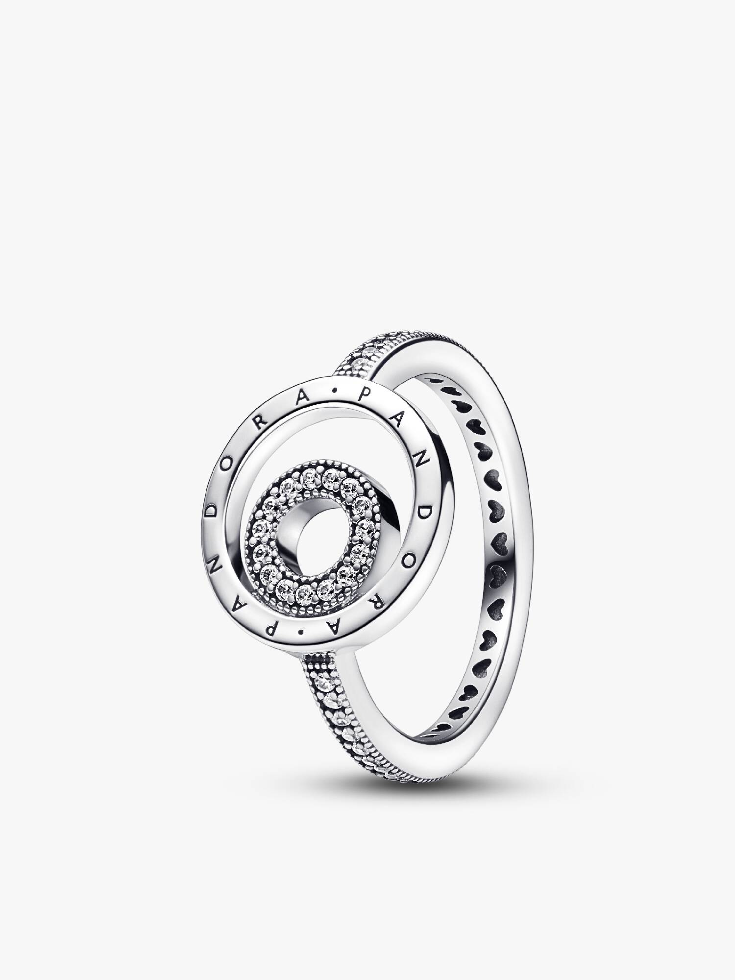 Pandora logo sterling silver ring with clear cubic zirconia