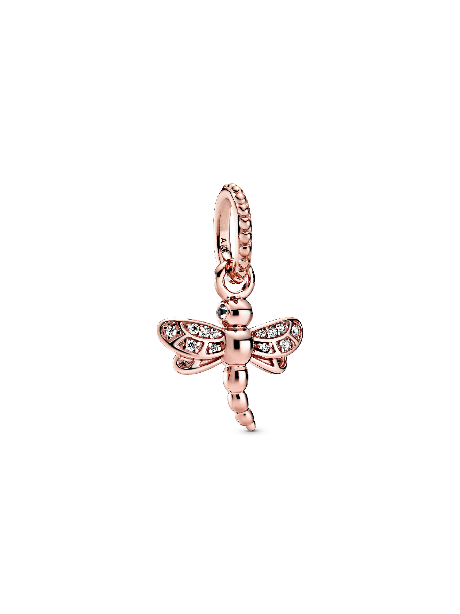 Dragonfly Pandora Rose pendant with clear cubic zirconia