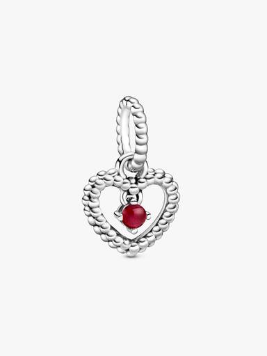 Heart sterling silver dangle with dark red crystal