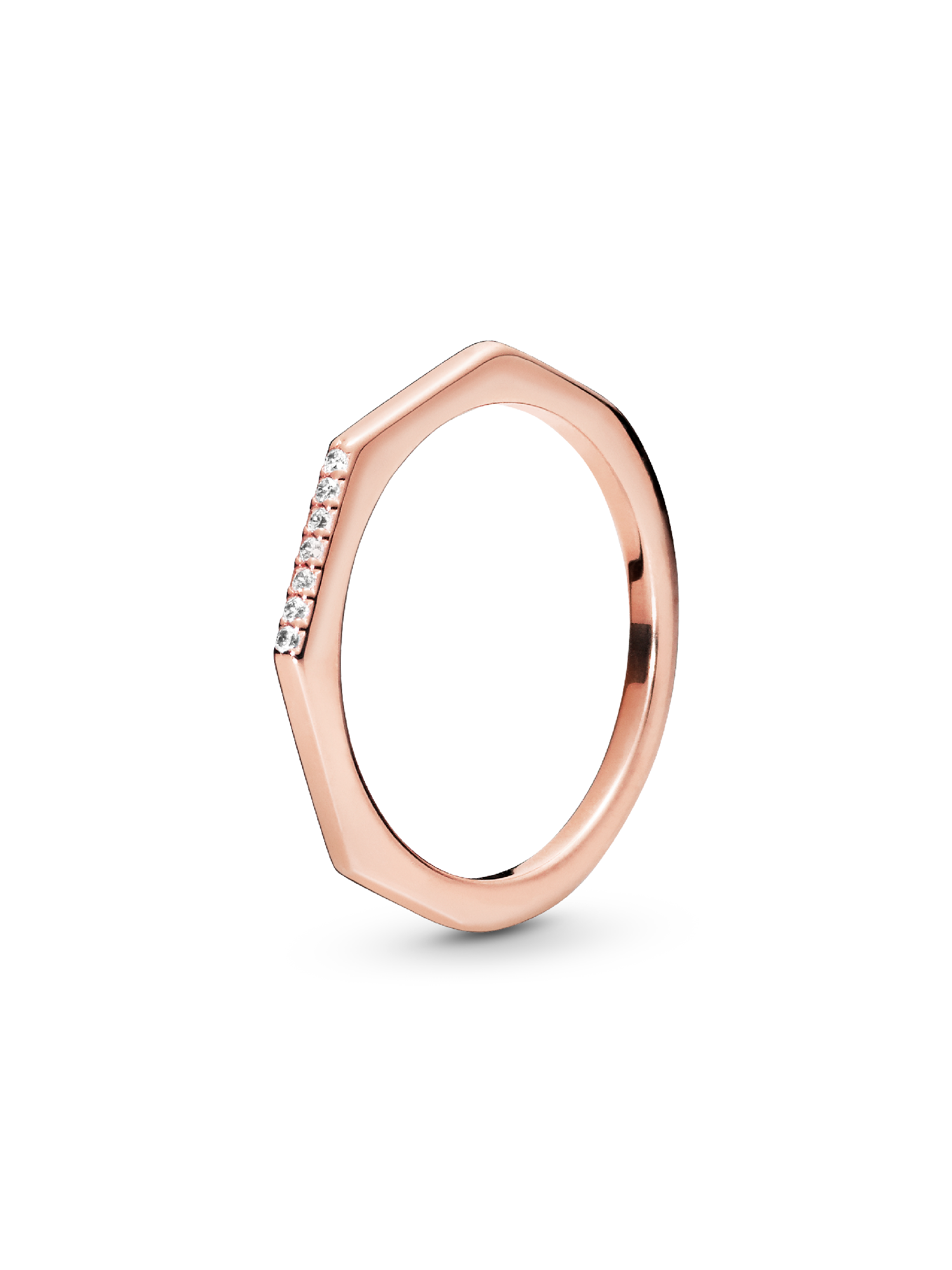 14k Rose gold-plated ring with clear cubic zirconia