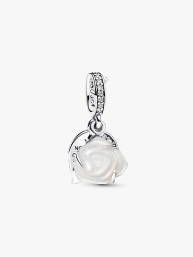 Charm Duplo Rosa Branca em Flor