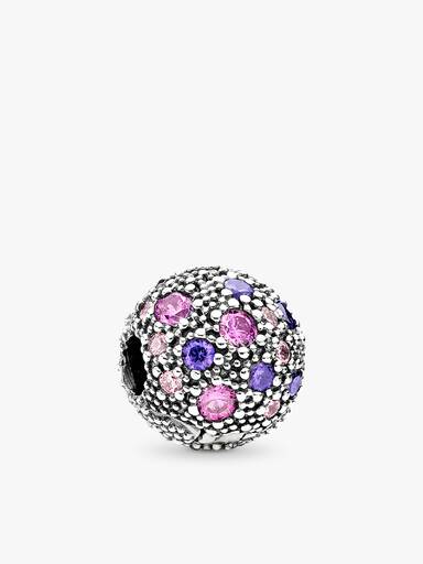 Abstract silver clip with multi colored cubic zirconia