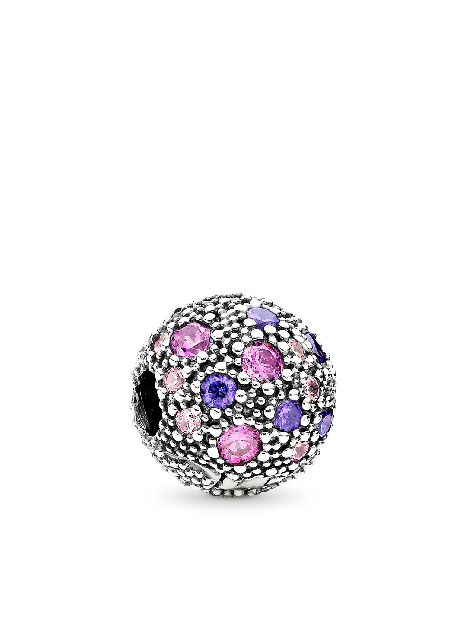 Abstract silver clip with multi colored cubic zirconia