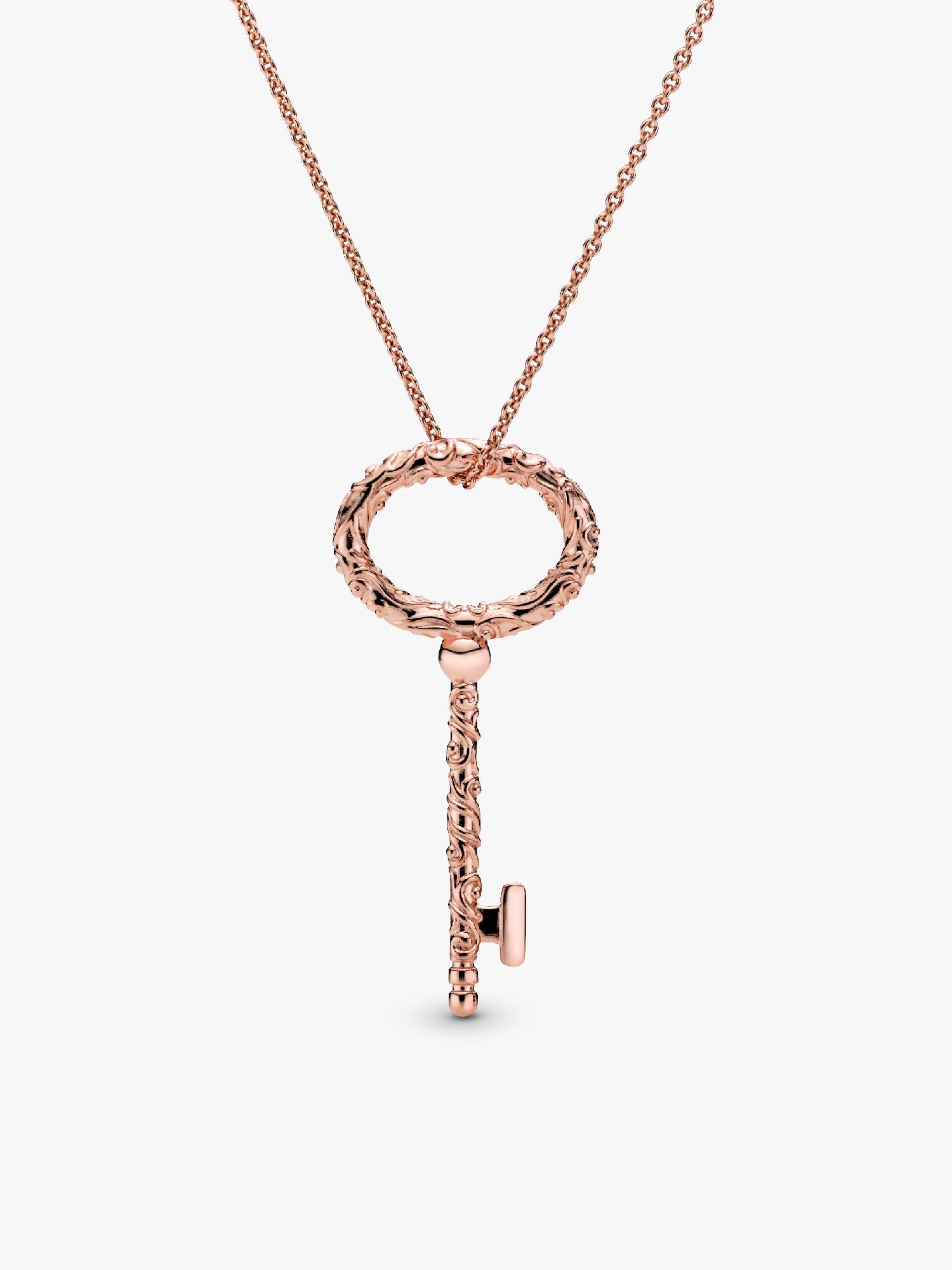 Regal pattern key PANDORA Rose pendant and necklace