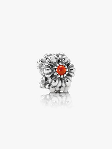 Birthstone flower July silver charm with carnelian