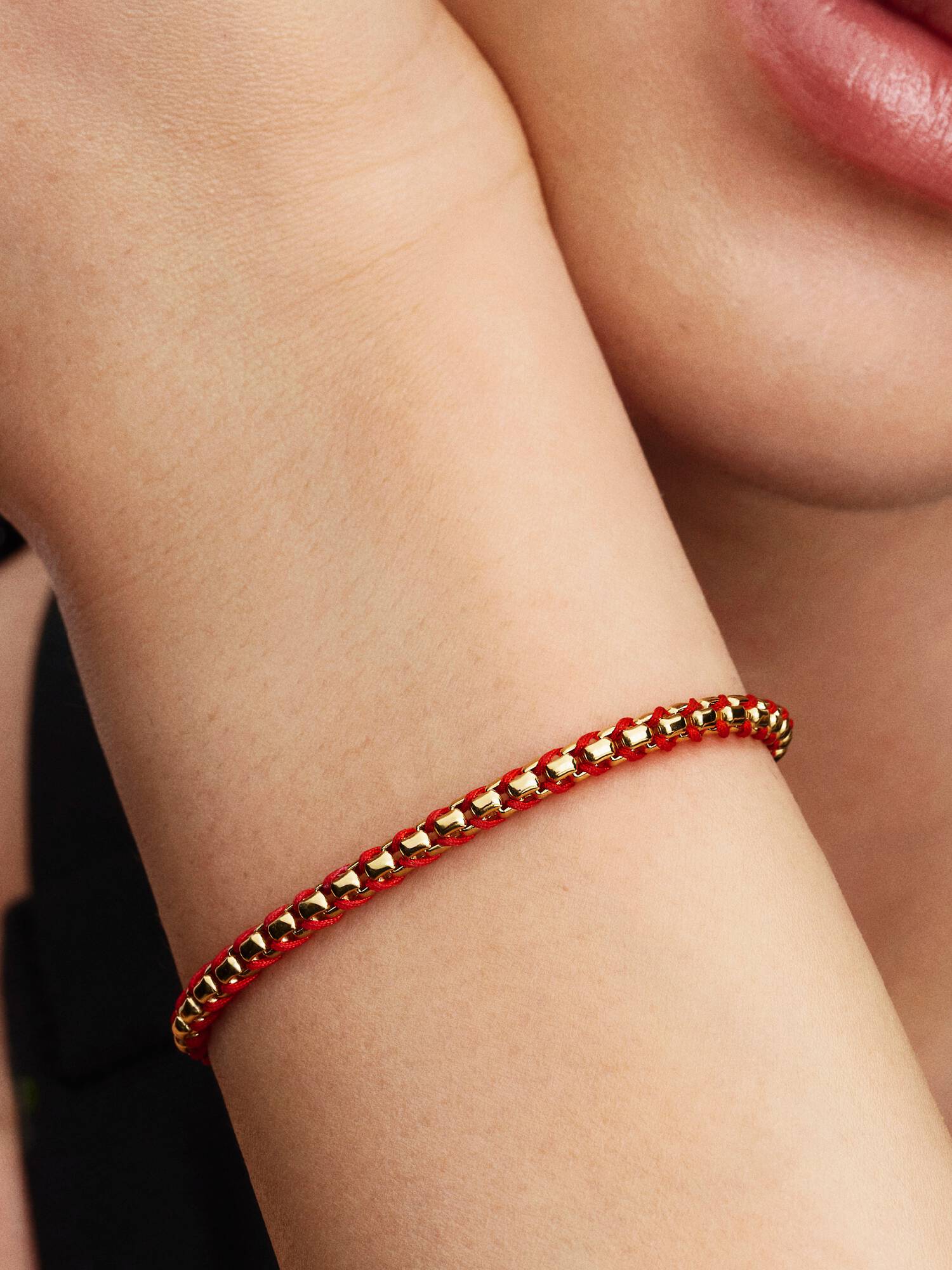 Pulseira Corrente Snake Cordão Vermelho
