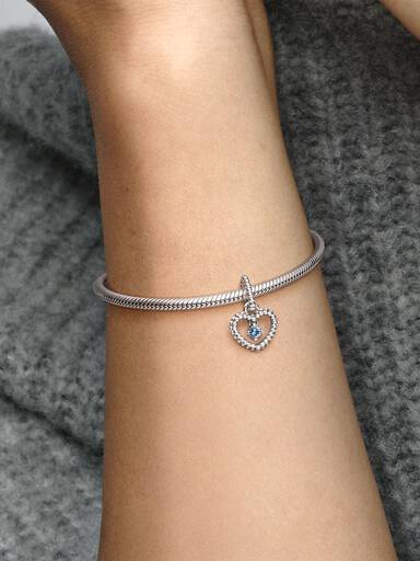 Heart sterling silver dangle with water blue crystal