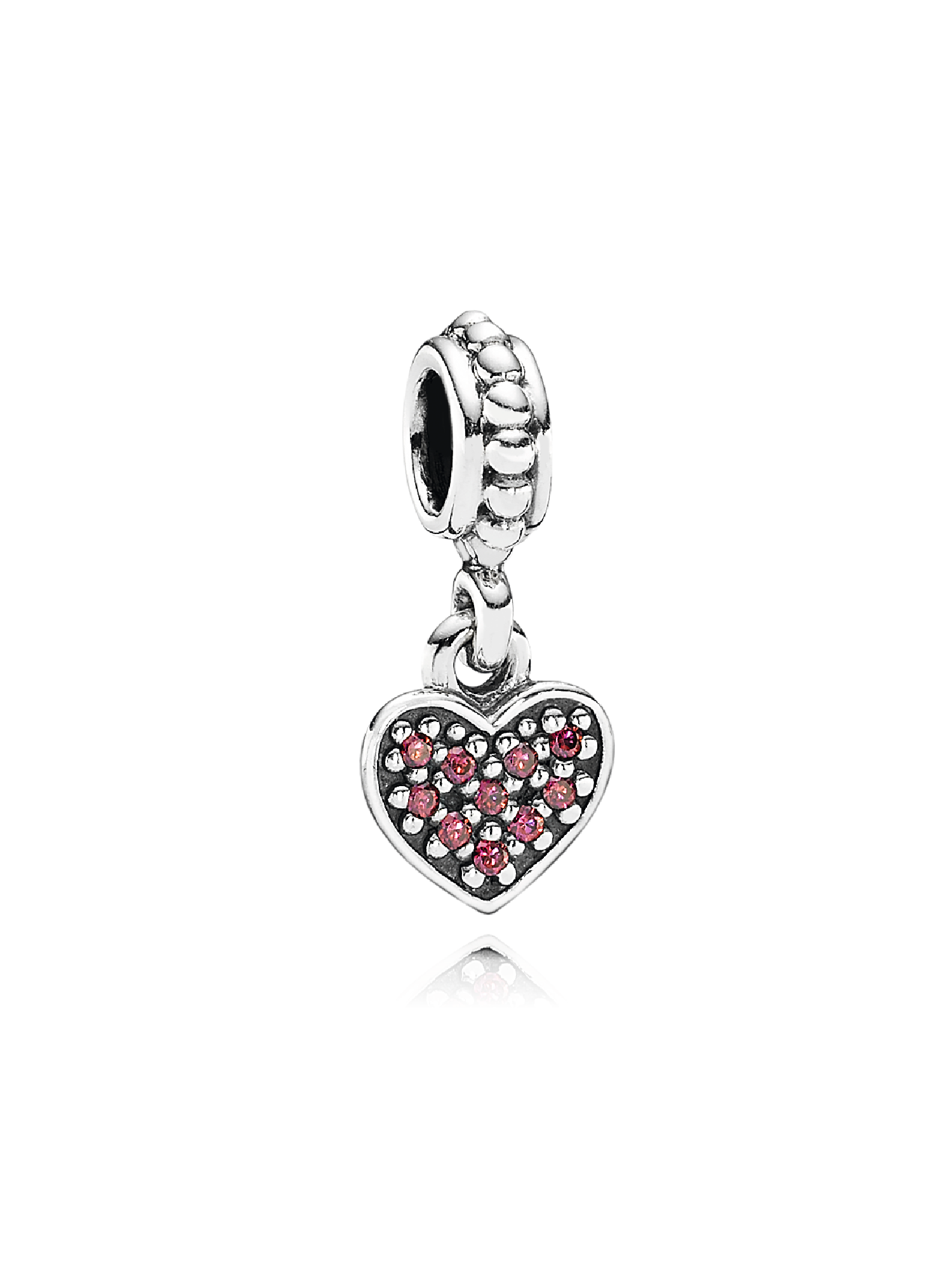 Heart pave silver dangle with red cubic zirconia