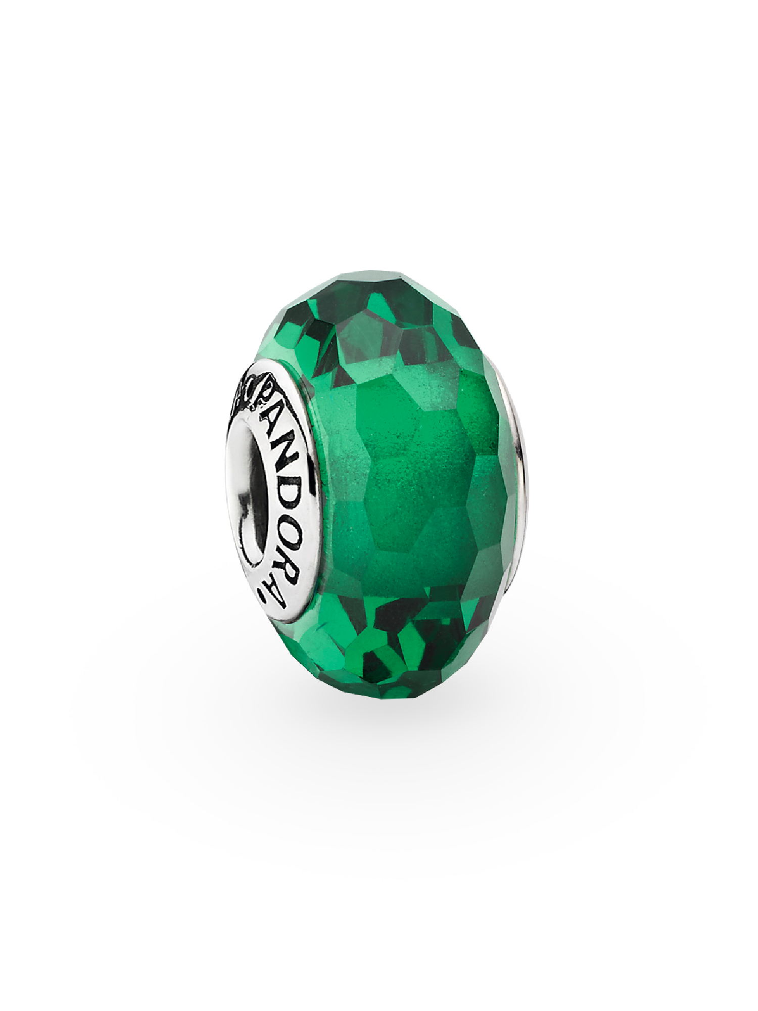 Abstract faceted silver charm with forest green murano glass