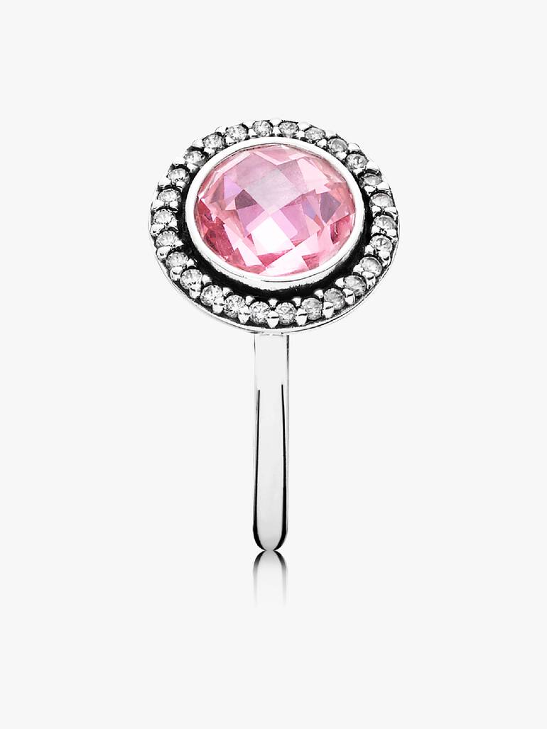 Silver ring with clear and pink cubic zirconia