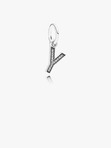 Letter Y silver dangle with cubic zirconia