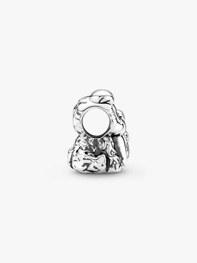 Mother dog and puppy sterling silver charm with black enamel