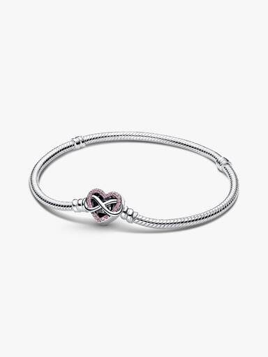 Pulseira Corrente Snake com Fecho de Coração Rosa Infinito Brilhante